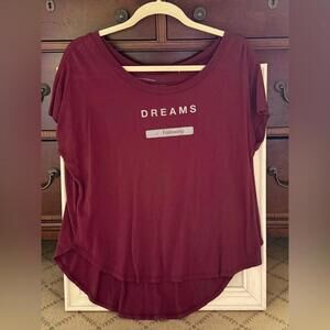good hYOUman oversized burgundy drop shoulder T-shirt with text on front NWOT M